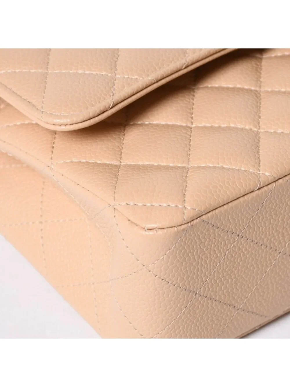 Chanel Quilted 25 Double Flap Chain Shoulder Bag Caviar Leather Beige Gold